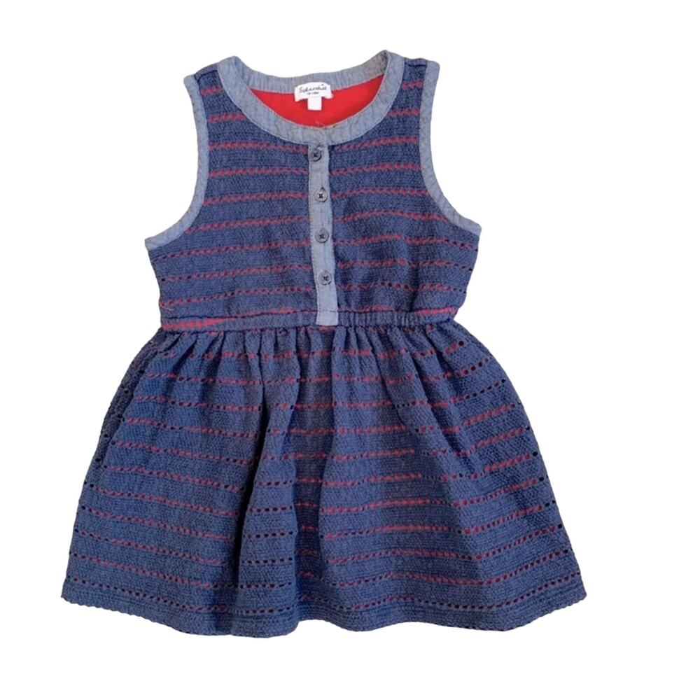 Splendid Navy Blue and Red Sleeveless Crochet Knit Dress